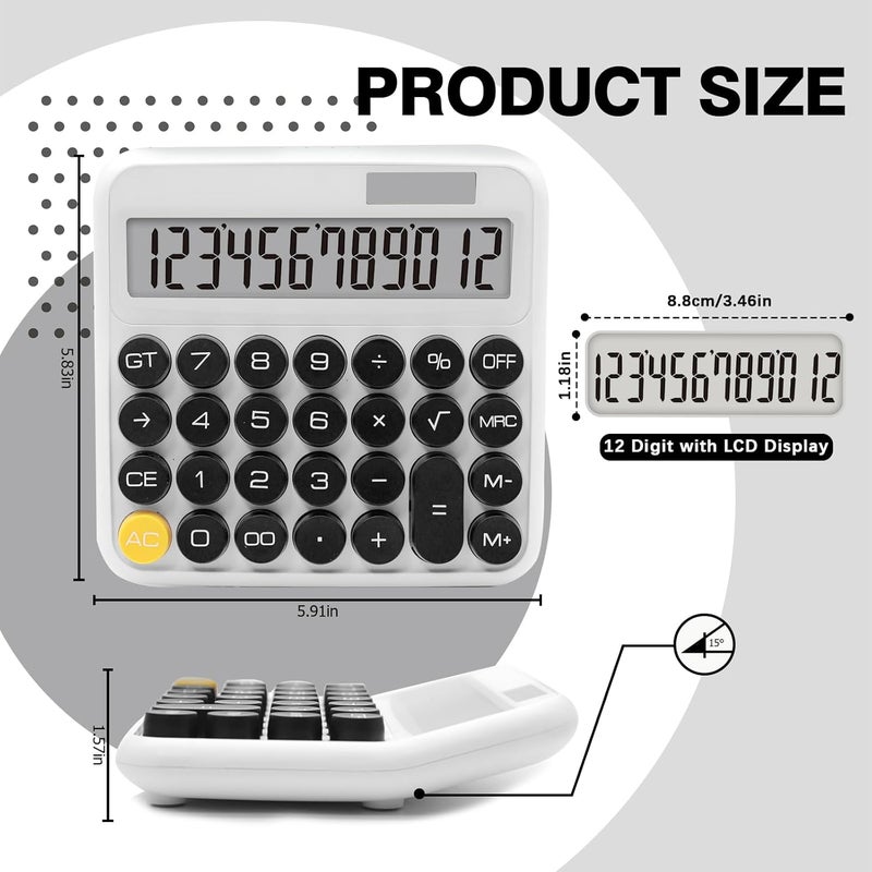 UPSIME Black White Calculator, Big Button Calculator with Large LCD Display, White Office Desk Accessory for Offices, Schools, Homes and Businesses - Image 2